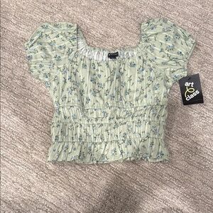 Art Class Green Floral Girls Top